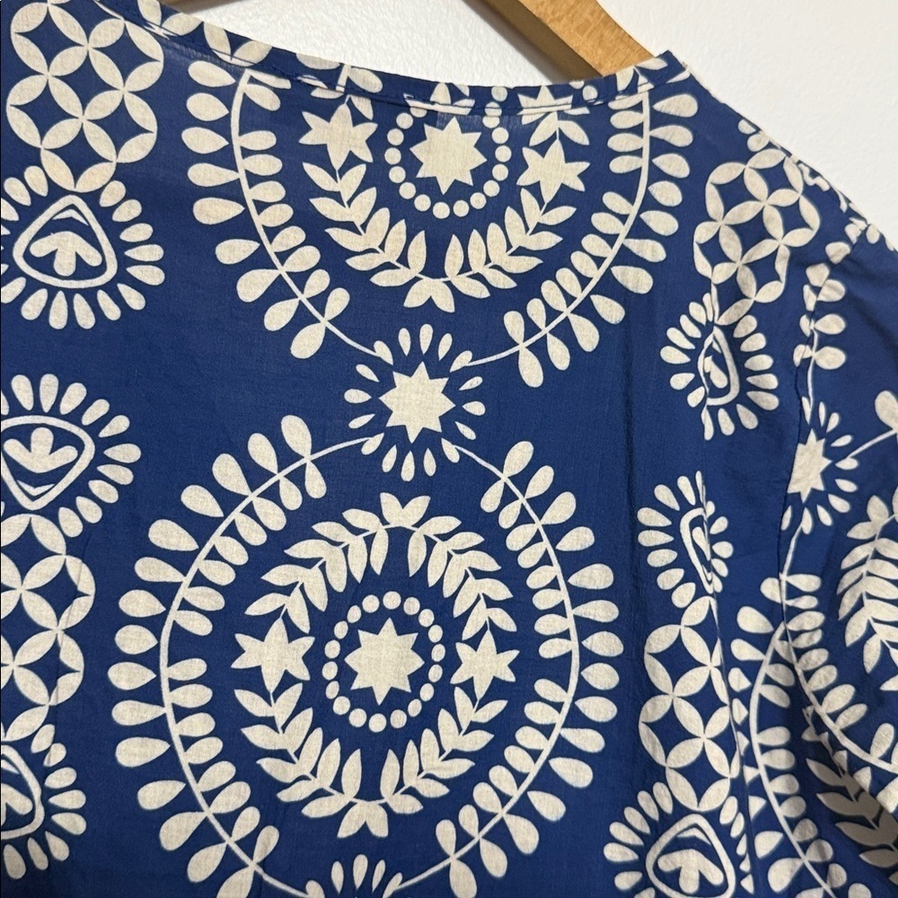 SAIPH Santorini Floral Mini Dress Size S Blue White Cotton Italy Relaxed Coastal - Picture 9 of 10